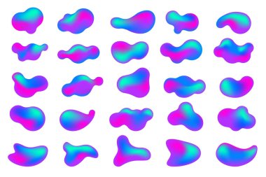 Gradient blop shapes set. Abstract organic random forms. Liquid fluid backgrounds. Amoeba bubbles and splashes. Vector memphis elements