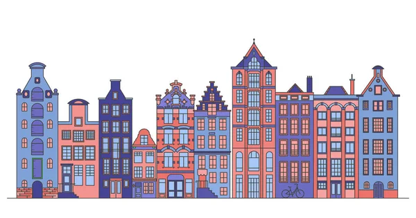 Row Amsterdam Style Houses Facades European Old Buildings Christmas Decoration — Stock Vector