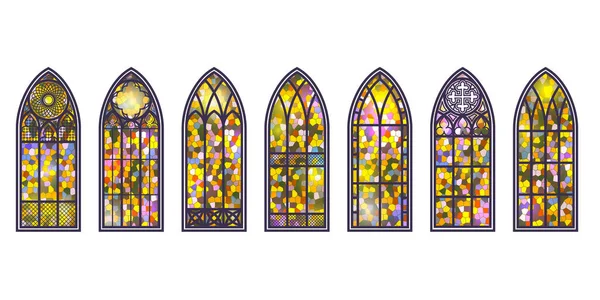 Gothic windows set. Vintage stained glass church frames. Element of traditional european architecture. Vector.