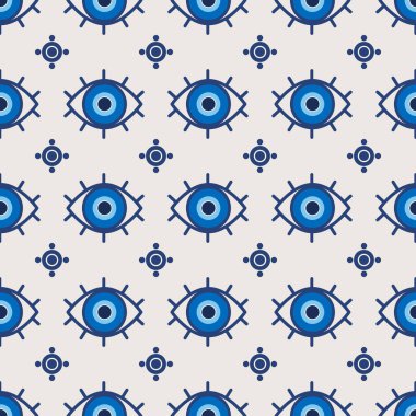 Evil eye ethnic pattern. Mystic greek blue amulet. Turkish traditional print. Symbol of protection. Vector seamless background