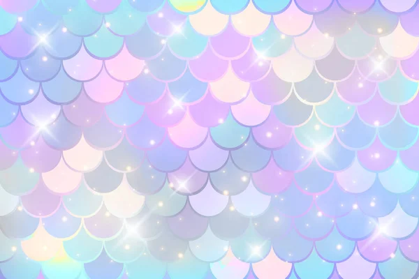 Fond Holographique Sirène Avec Échelle Étoiles Modèle Irisé Queue Poisson — Image vectorielle