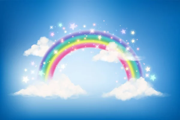 Fantasy Rainbow Unicorn Background Clouds Blue Sky Magical Landscape Abstract — Vector de stock