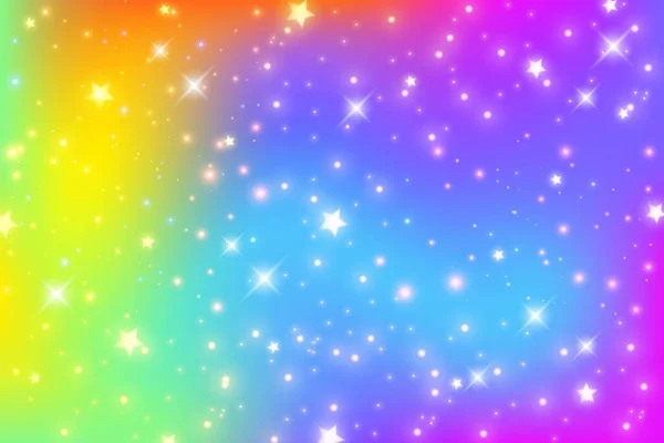 Fondo Fantasía Arco Iris Cielo Multicolor Brillante Con Estrellas Destellos — Archivo Imágenes Vectoriales