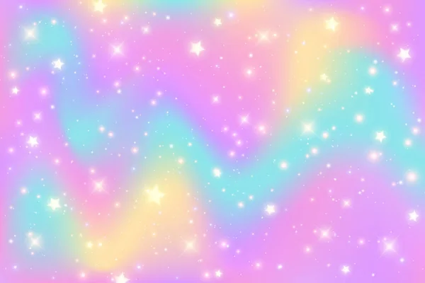 Fondo Fantasía Arco Iris Cielo Multicolor Brillante Con Estrellas Destellos — Vector de stock