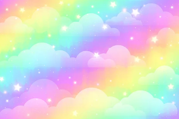 Sfondo Unicorno Arcobaleno Con Nuvole Stelle Cielo Color Pastello Paesaggio — Vettoriale Stock