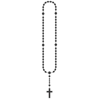 Tespih boncukları silueti. Meditasyon için dua mücevherleri. Haçlı Katolik şapkası. Din sembolü. Vektör izole illüstrasyonu