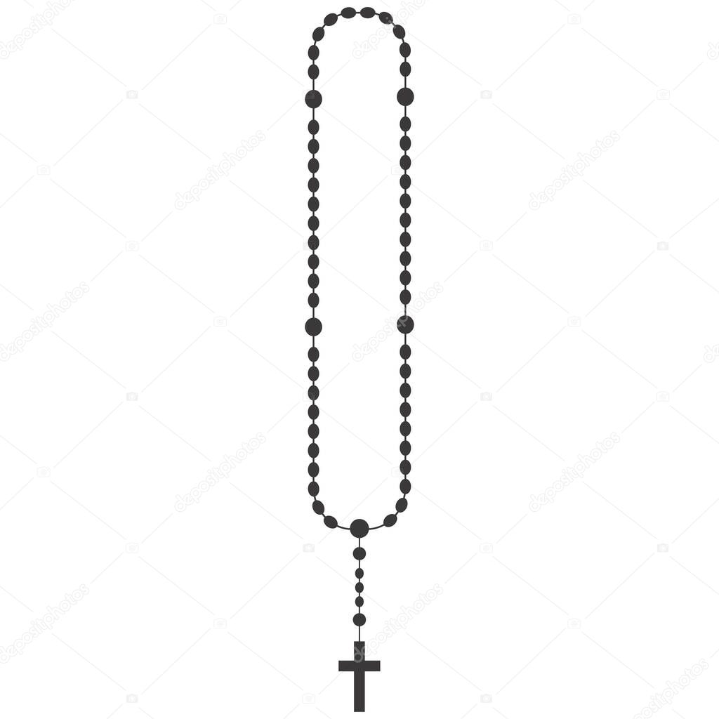Rosary beads silhouette. Prayer jewellery for meditation. Catholic chaplet with a cross. Religion symbol. Vector isolated illustration