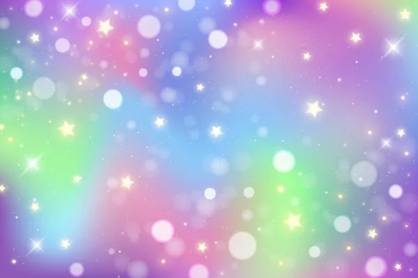 Rainbow Unicorn Background Pastel Gradient Color Sky Glitter Bokeh Magic — ストックベクタ