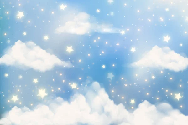 Голубое Облачное Небо Звездами Красивое Пушистое Место Фон Природной Среды — стоковый вектор