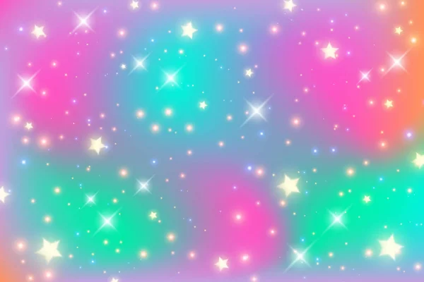 Fondo Unicornio Arco Iris Niña Princesa Cielo Con Estrellas Destellos — Vector de stock