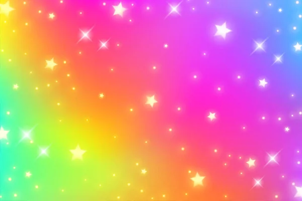 彩虹奇幻背景明亮的五彩斑斓的天空 星光灿烂 全息波浪形插图 — 图库矢量图片