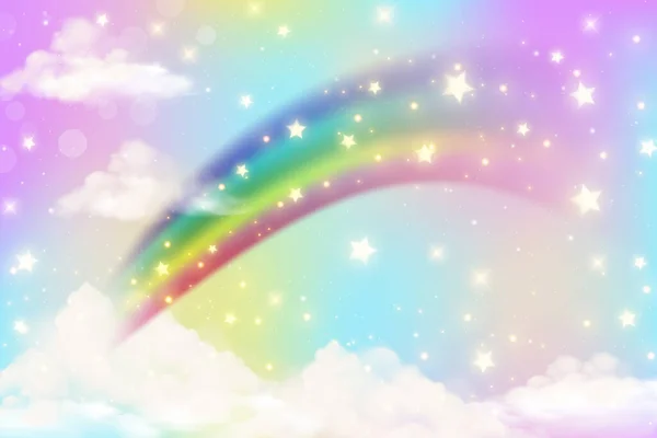 Rainbow Background Clouds Sprinkles Watercolor Style Pink Background Fantasy Pastel — Stock vektor