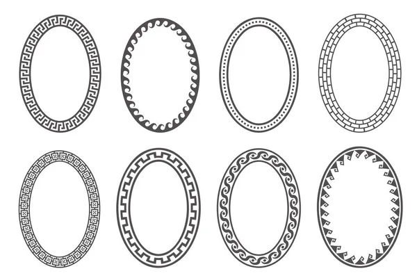 Greek Key Oval Frame Set Circle Borders Meander Ornaments Ellipse — Stock Vector