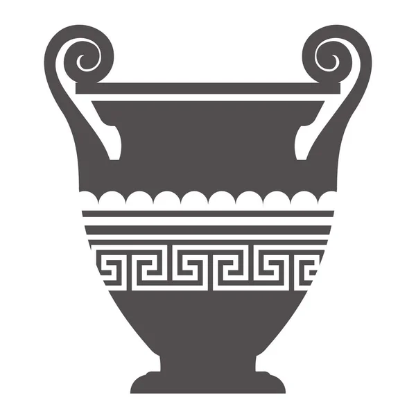 Greek Vase Silhouette Ancient Amphora Pot Meander Pattern Glyph Illustration — Vetor de Stock