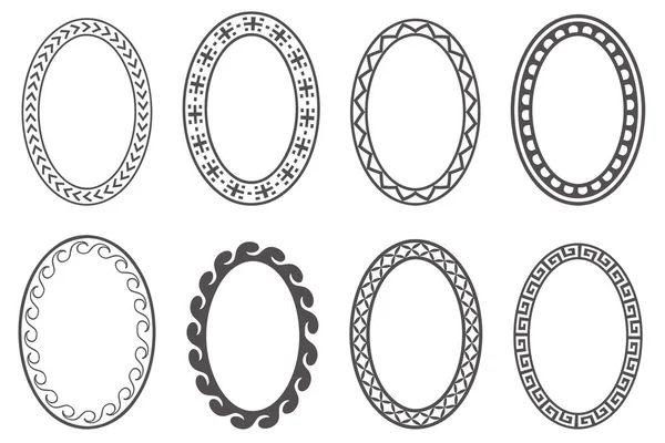 Greek Key Oval Frame Set Circle Borders Meander Ornaments Ellipse — Stock Vector