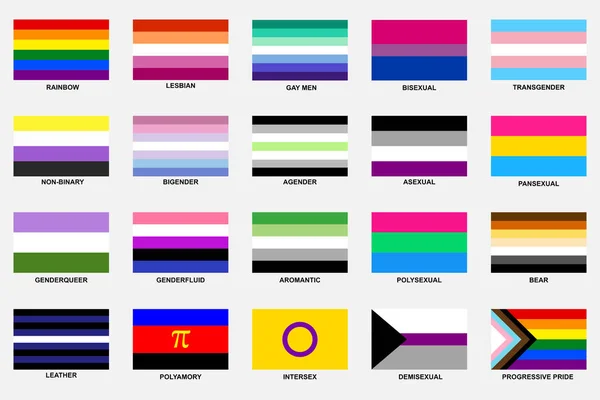 Colección de banderas de orgullo identidad sexual LGBT. — Vector de stock