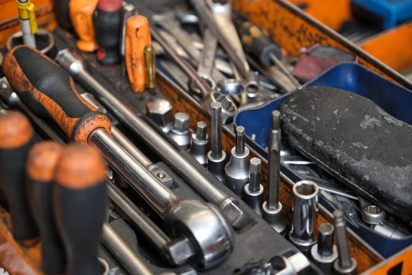 Toolset Ring Spanners Screwdrivers Wrenches Bit Socket Set Mechanic Tools — Stock Photo, Image