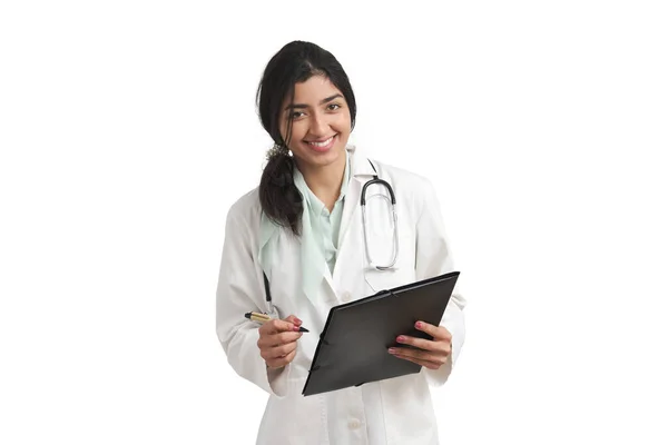 Young Venezuelan Female Doctor Smiling Looking Camera Isolated White Background — 图库照片