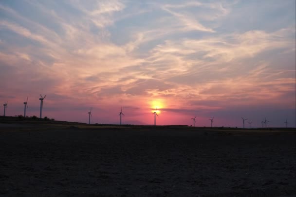 Sunset Timelapse Wind Turbines Wind Farm Zaragoza Spain Alternative Energy — 비디오