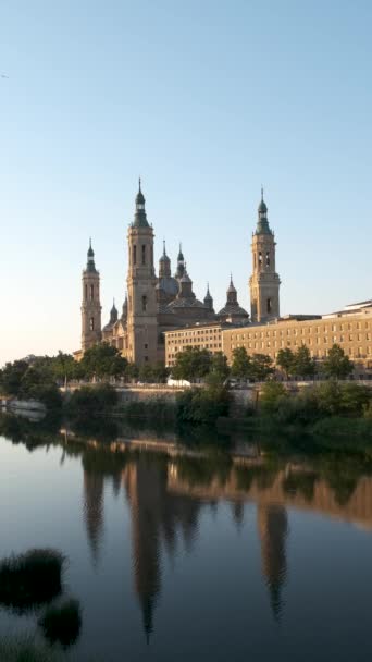 Basilica Our Lady Pillar Ebro River Sunrise Zaragoza Spain Pilar — Stock Video