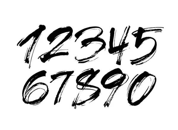 書道アクリルやインクの番号のセット。あなたのデザインのためのABC 、白い背景にブラシのレタリング — ストックベクタ