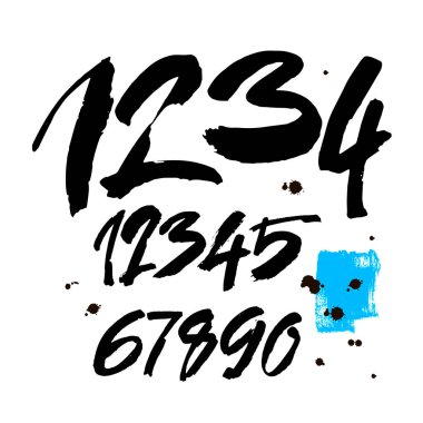 Kaligrafik akrilik ya da mürekkep numaralarının vektör kümesi. Tasarımınız için ABC, beyaz arkaplanda fırça harfleri