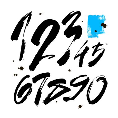 Kaligrafik akrilik ya da mürekkep numaralarının vektör kümesi. Tasarımınız için ABC, beyaz arkaplanda fırça harfleri