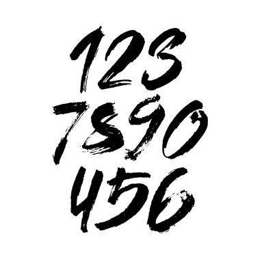 Kaligrafik akrilik ya da mürekkep numaralarının vektör kümesi. Tasarımınız için ABC, beyaz arkaplanda fırça harfleri