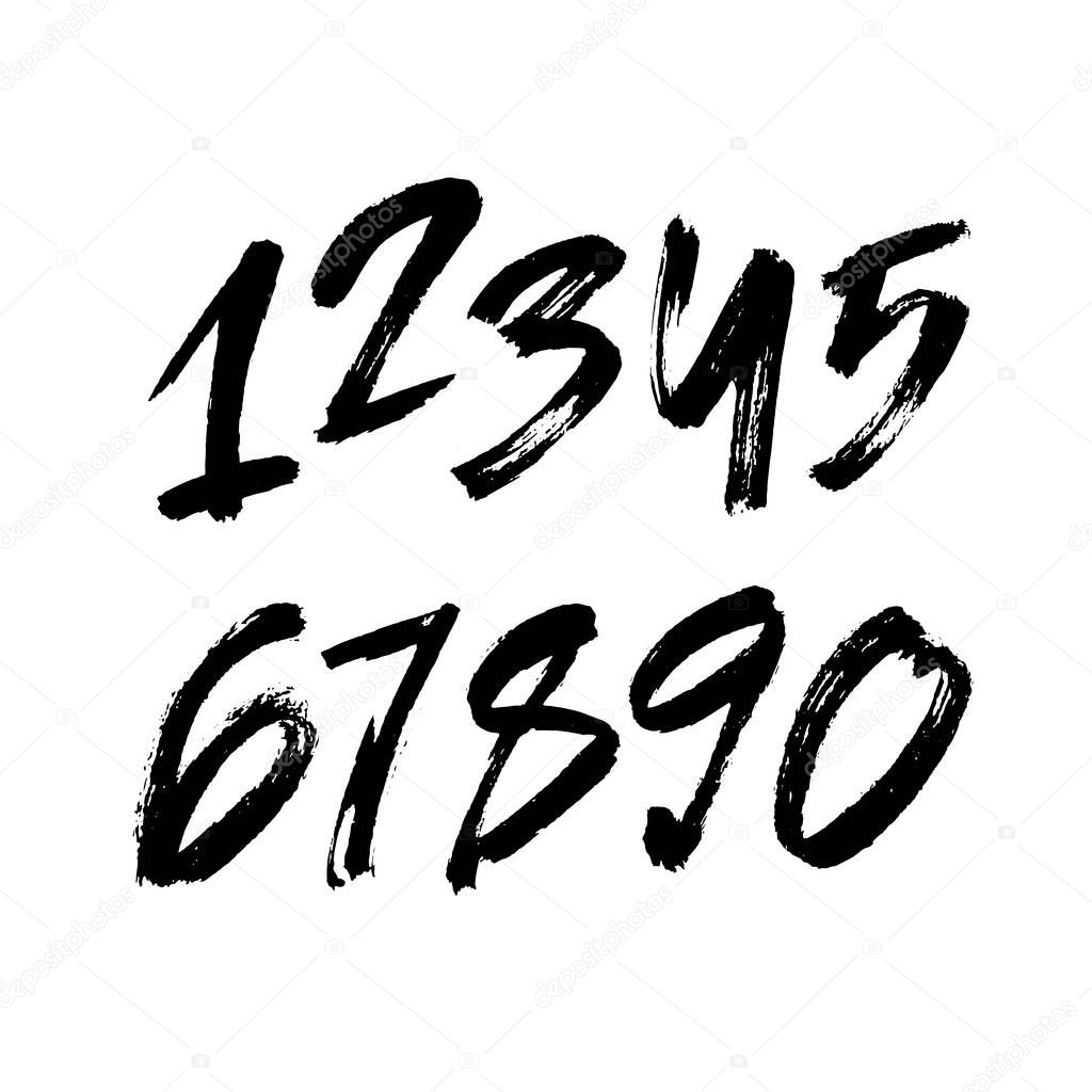 vector set of calligraphic acrylic or ink numbers. ABC for your design, brush lettering on a white background