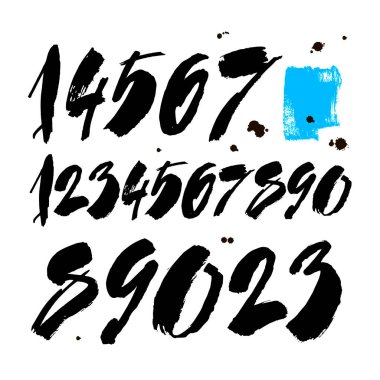 Kaligrafik akrilik ya da mürekkep numaralarının vektör kümesi. Tasarımınız için ABC, beyaz arkaplanda fırça harfleri