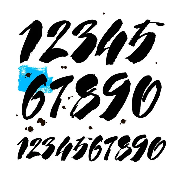 Conjunto Vetorial Acrílico Caligráfico Números Tinta Abc Para Seu Design —  Vetores de Stock