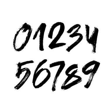 Kaligrafik akrilik ya da mürekkep numaralarının vektör kümesi. Tasarımınız için ABC, beyaz arkaplanda fırça harfleri