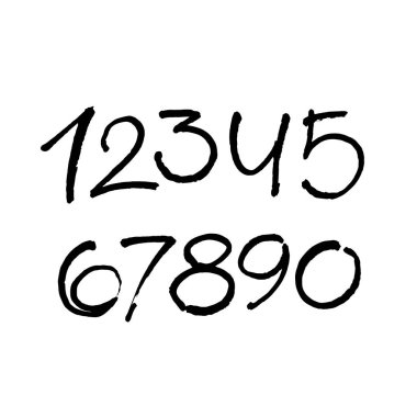 Kaligrafik akrilik ya da mürekkep numaralarının vektör kümesi. Tasarımınız için ABC, beyaz arkaplanda fırça harfleri