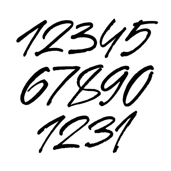 書道アクリルまたはインクの番号のベクトルセット あなたのデザインのためのAbc 白い背景にブラシのレタリング — ストックベクタ