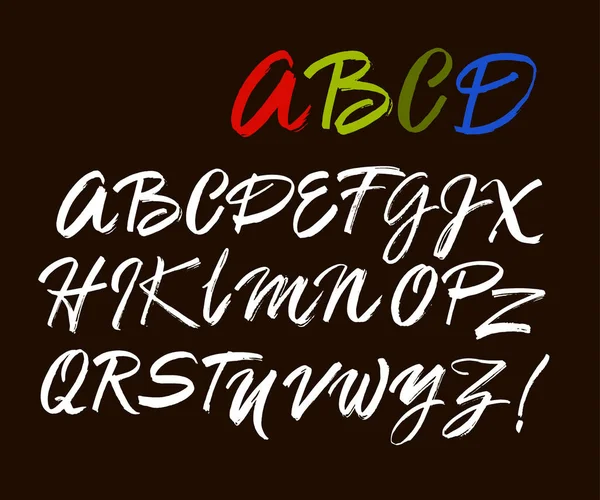 Vektör Akrilik Fırça Biçimli Çizimi Alfabe Yazıtipi Kaligrafi Alfabesi Siyah — Stok Vektör
