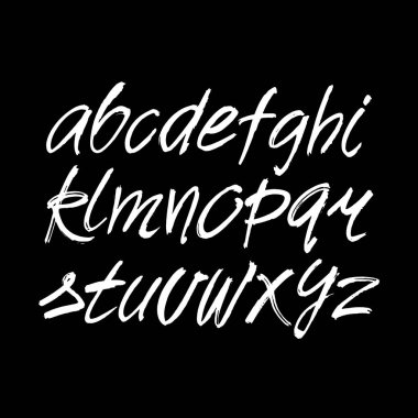 Vektör Akrilik Fırça Biçimli El Çizimi Alfabe Yazıtipi. Kaligrafi alfabesi siyah arka planda. Mürekkep el yazısı..