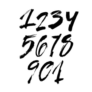 Kaligrafik akrilik ya da mürekkep numaralarının vektör kümesi. Tasarımınız için ABC, beyaz arkaplanda fırça harfleri