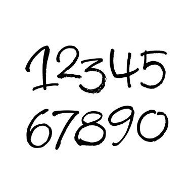 Kaligrafik akrilik ya da mürekkep numaralarının vektör kümesi. Tasarımınız için ABC, beyaz arkaplanda fırça harfleri