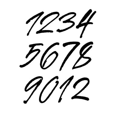 Kaligrafik akrilik ya da mürekkep numaralarının vektör kümesi. Tasarımınız için ABC, beyaz arkaplanda fırça harfleri