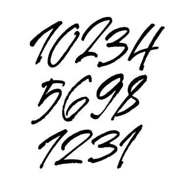 Kaligrafik akrilik ya da mürekkep numaralarının vektör kümesi. Tasarımınız için ABC, beyaz arkaplanda fırça harfleri