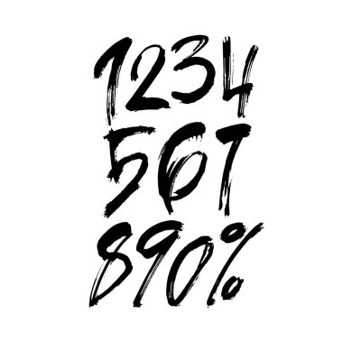 Kaligrafik akrilik ya da mürekkep numaralarının vektör kümesi. Tasarımınız için ABC, beyaz arkaplanda fırça harfleri