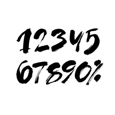 Kaligrafik akrilik ya da mürekkep numaralarının vektör kümesi. Tasarımınız için ABC, beyaz arkaplanda fırça harfleri