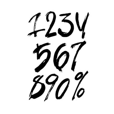Kaligrafik akrilik ya da mürekkep numaralarının vektör kümesi. Tasarımınız için ABC, beyaz arkaplanda fırça harfleri