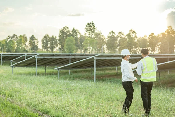 Operate in the sun and maintain solar power plants. Engineers inspect and maintain solar power plants. solar power plant Green energy innovation for life.
