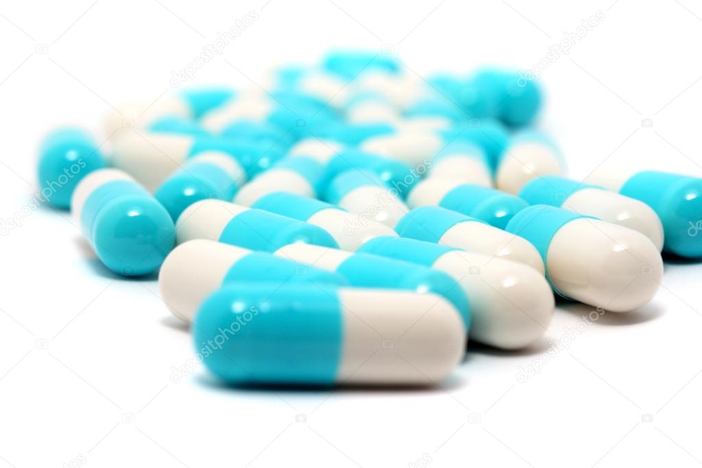 Heap of blue-white pills
