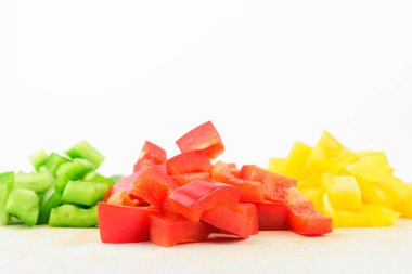 Sliced sweet pepper, bell pepper on white background