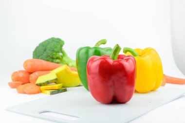 Carrots, pumpkin,Broccoli,sweet pepper, bell pepper on white background
