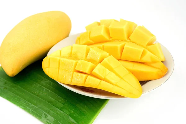 Mango Sticky Rice Thai Style Tropical Dessert White Background — Stok Foto