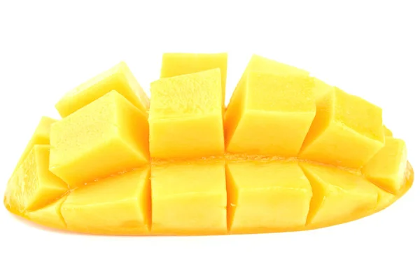 Gele Mango Witte Achtergrond Helft Van Mango Fruit Witte Achtergrond — Stockfoto