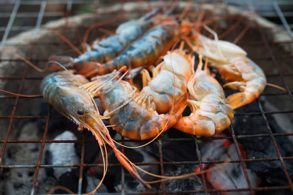 Shrimp Grilled Bbq Seafood Stove Outdoor Food Grilled Shrimp Charcoal — Stock Photo, Image